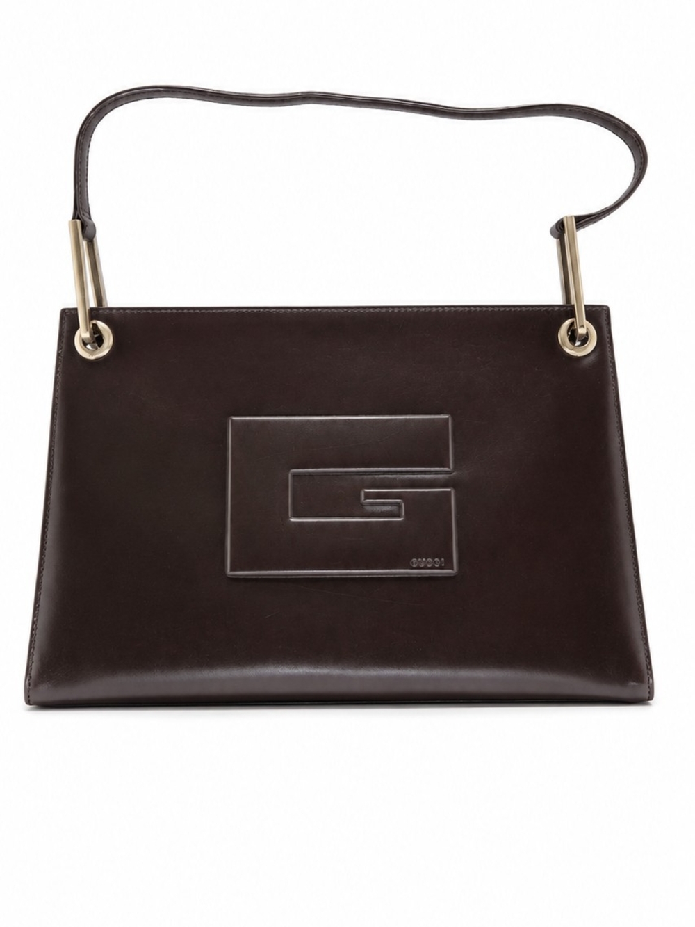 Vintage Gucci Large Embossed G Leather Shoulder Bag Tom Ford Era Y2K